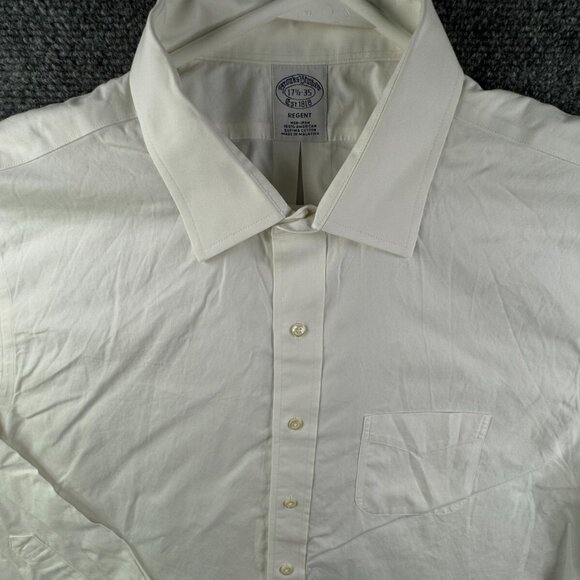 Brooks Brothers Men Non Iron Button Up Shirt Long Sleeve 17.5 35 Regent White - Picture 1 of 16